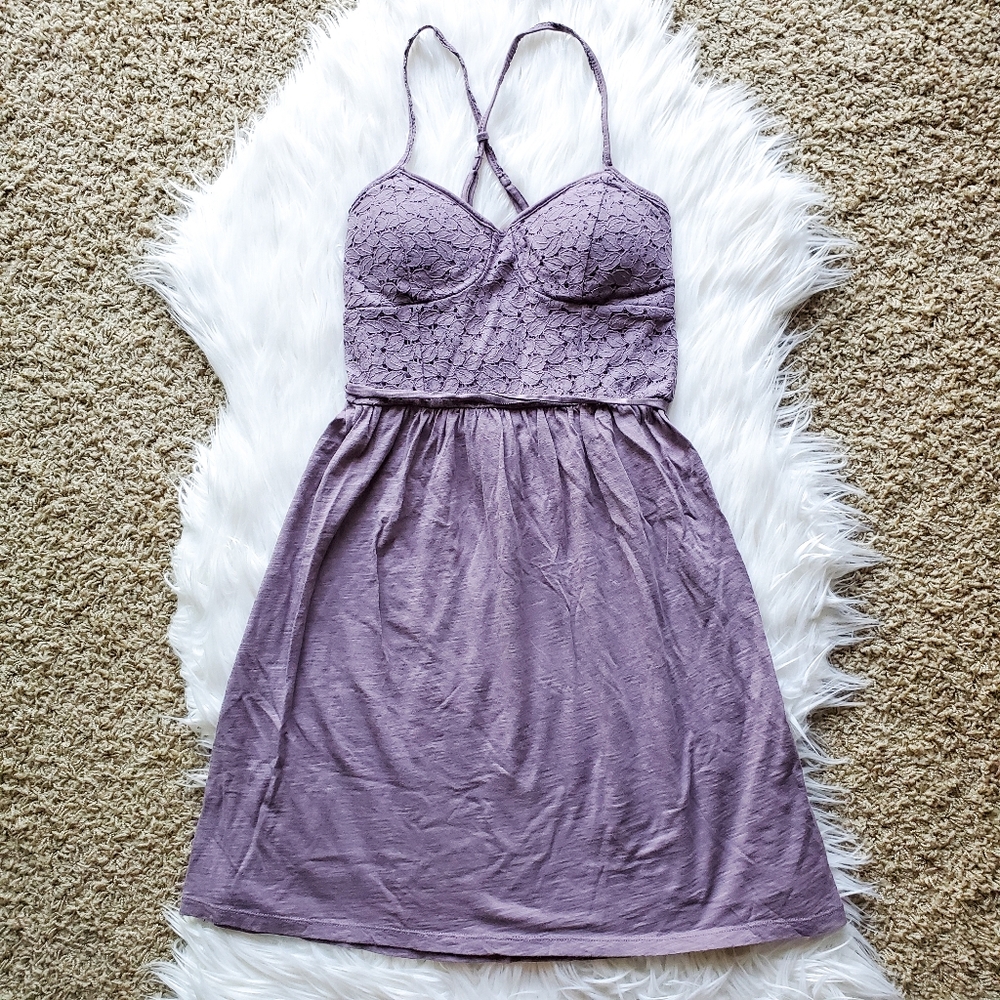 AEO Purple Floral Lace Smocked Mini Dress - Picture 5 of 6